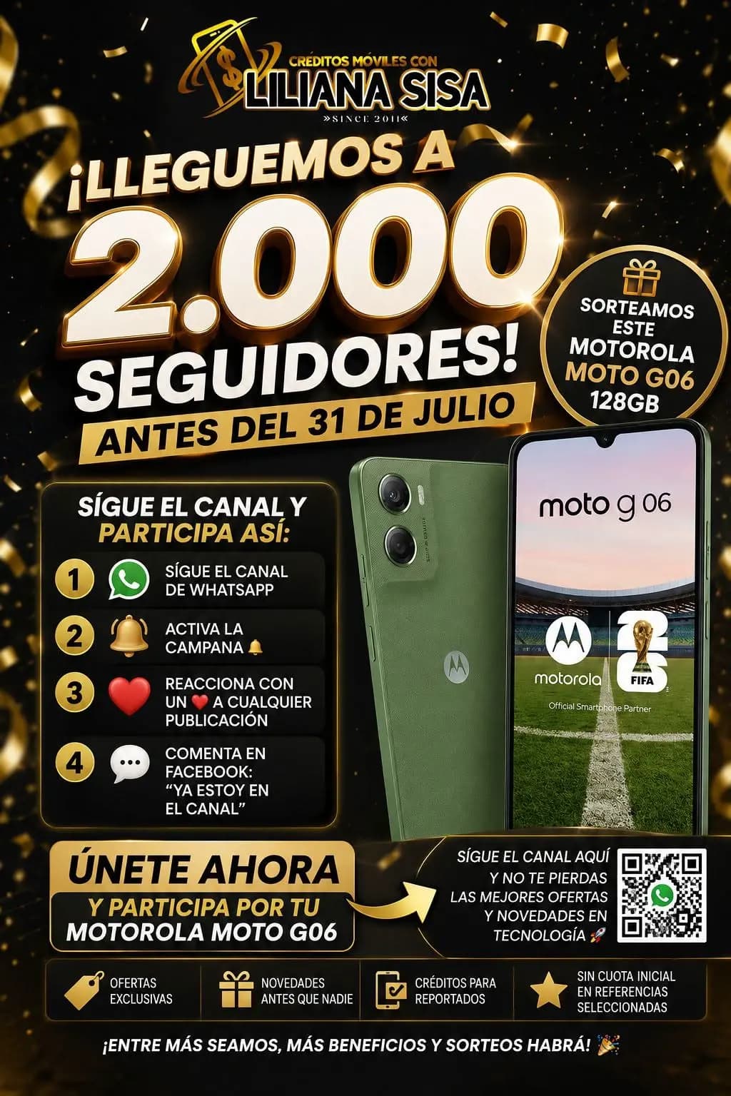 Publicación del sorteo de un smartphone Motorola organizado por Créditos Móviles